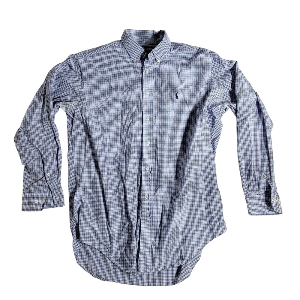 Ralph Lauren Yarmouth Blue White Check Button Down Shirt 16 34/35 Cotton Mens